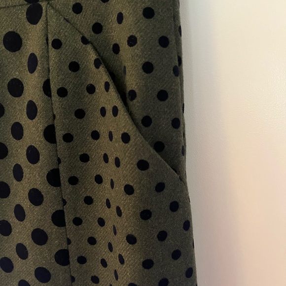 Boden Canonbury Wool Short Sleeve Polka Dot Dress Green w/Navy Polka Dots - Picture 3 of 4